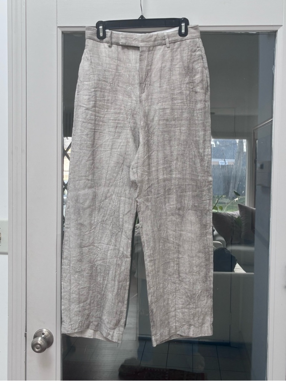 Zara 100% Linen Wide Leg Pants - Natural Crinkle - S - Picture 6 of 12